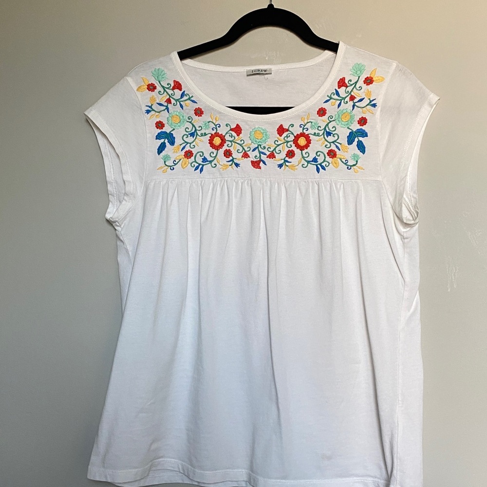 J.Crew Embroidered Boho Babydoll Peasant soft cotton smock type top size S/M